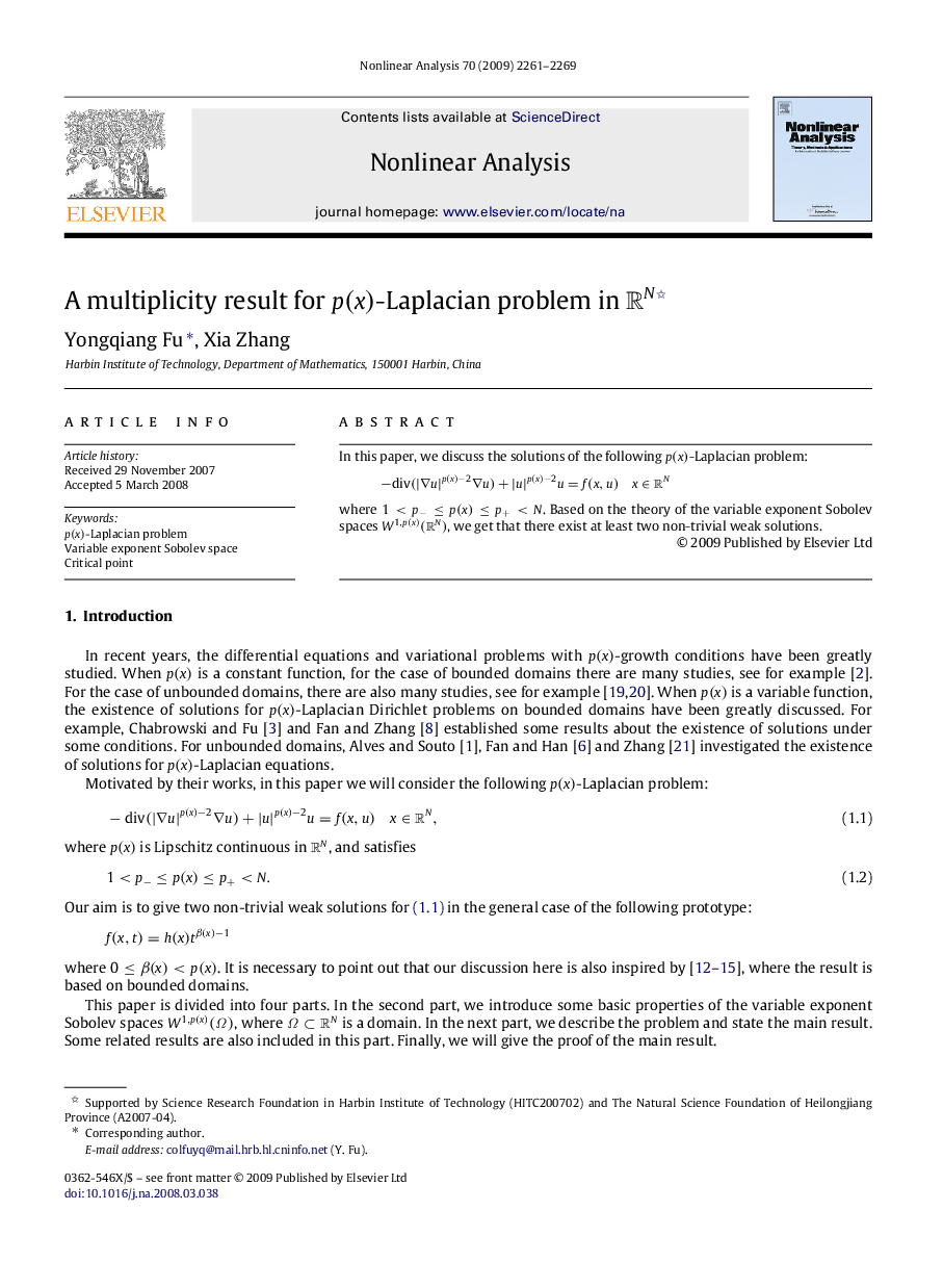 A multiplicity result for p(x)p(x)-Laplacian problem in RNRN 