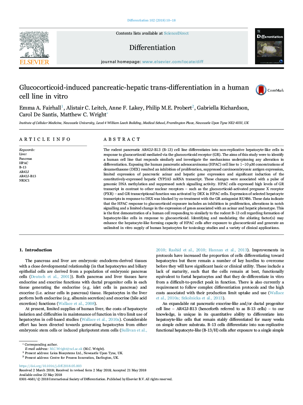 Glucocorticoid-induced pancreatic-hepatic trans-differentiation in a human cell line in vitro