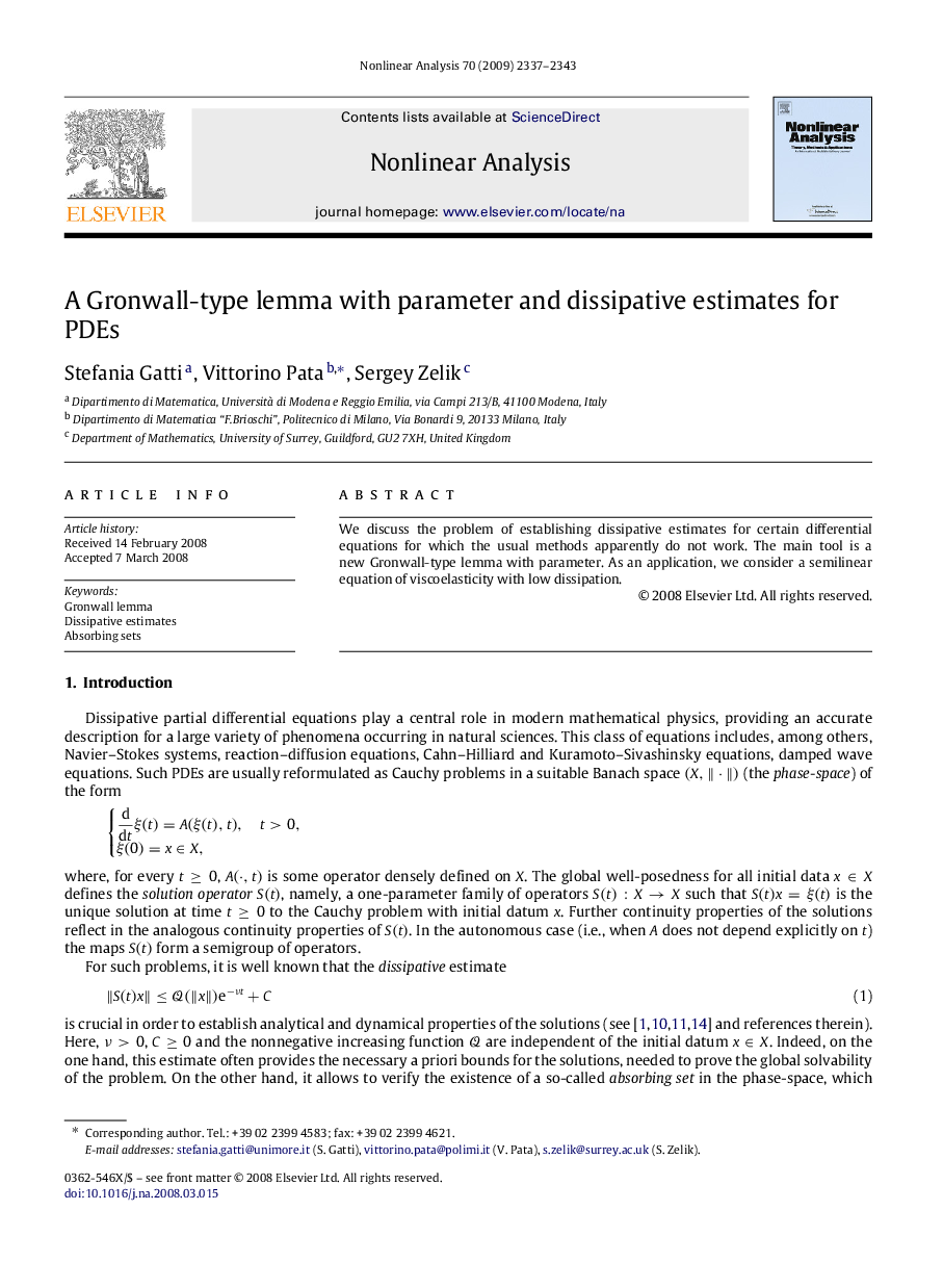 A Gronwall-type lemma with parameter and dissipative estimates for PDEs