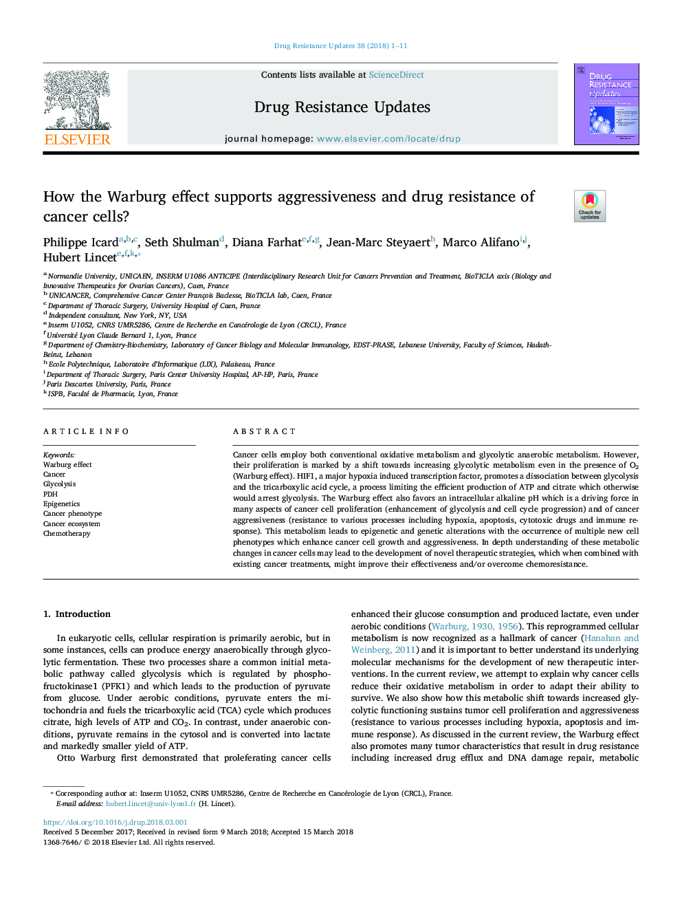 How the Warburg effect supports aggressiveness and drug resistance of cancer cells?