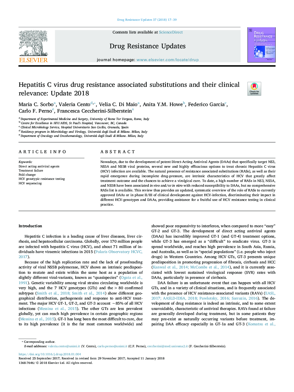 Hepatitis C virus drug resistance associated substitutions and their clinical relevance: Update 2018