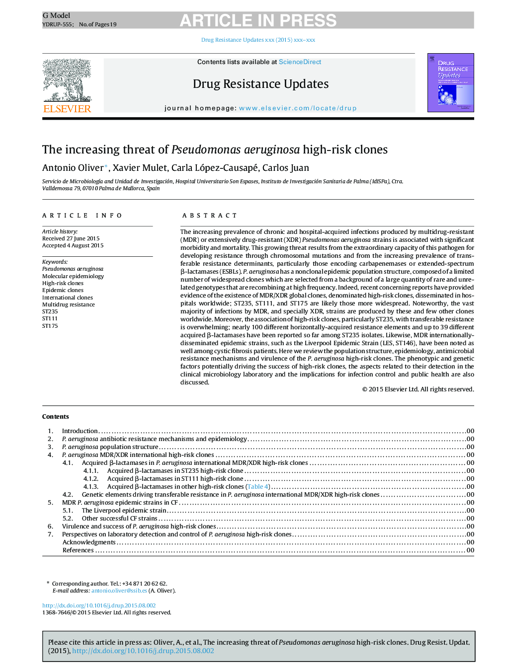 The increasing threat of Pseudomonas aeruginosa high-risk clones