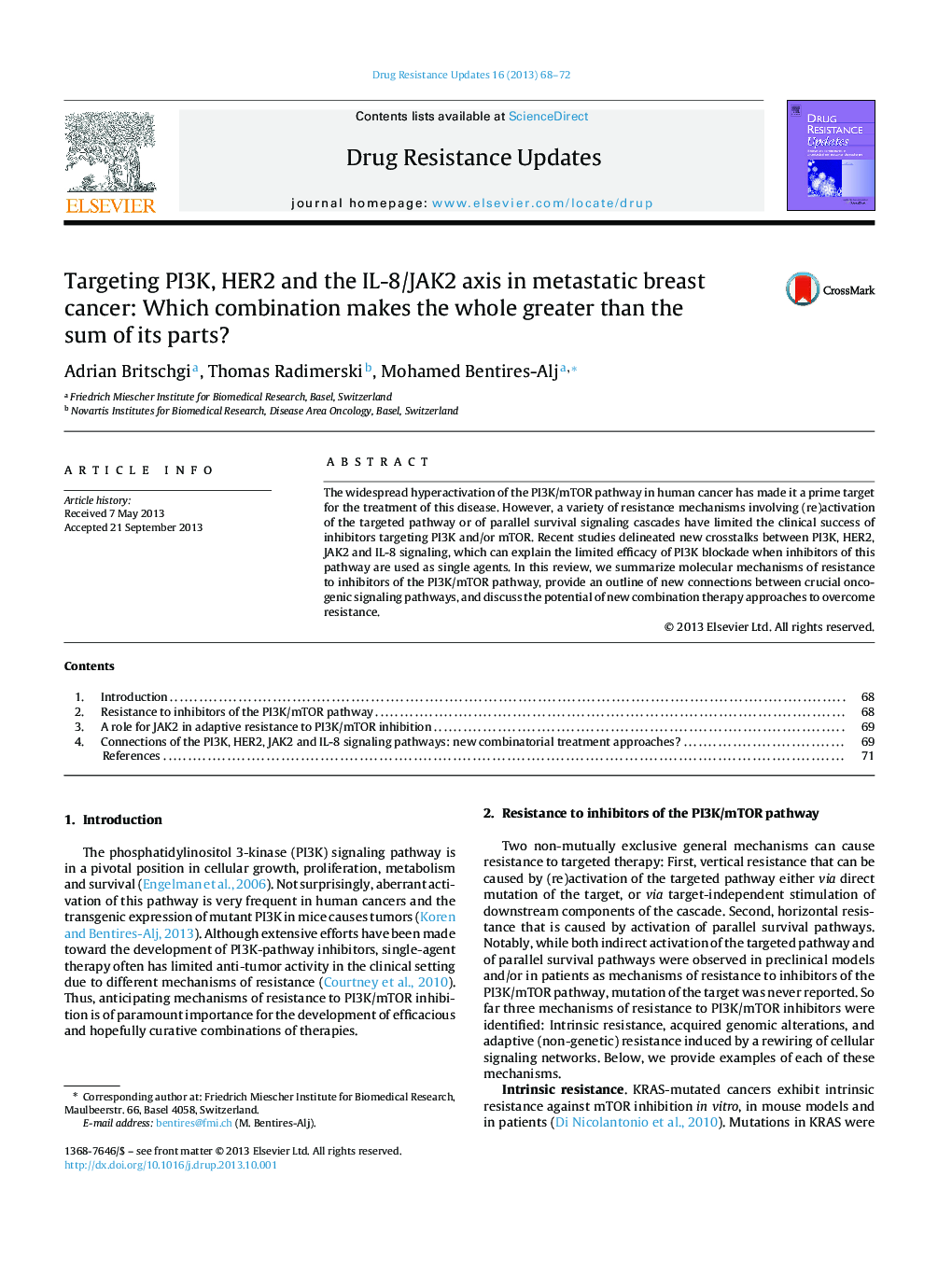 Targeting PI3K, HER2 and the IL-8/JAK2 axis in metastatic breast cancer: Which combination makes the whole greater than the sum of its parts?