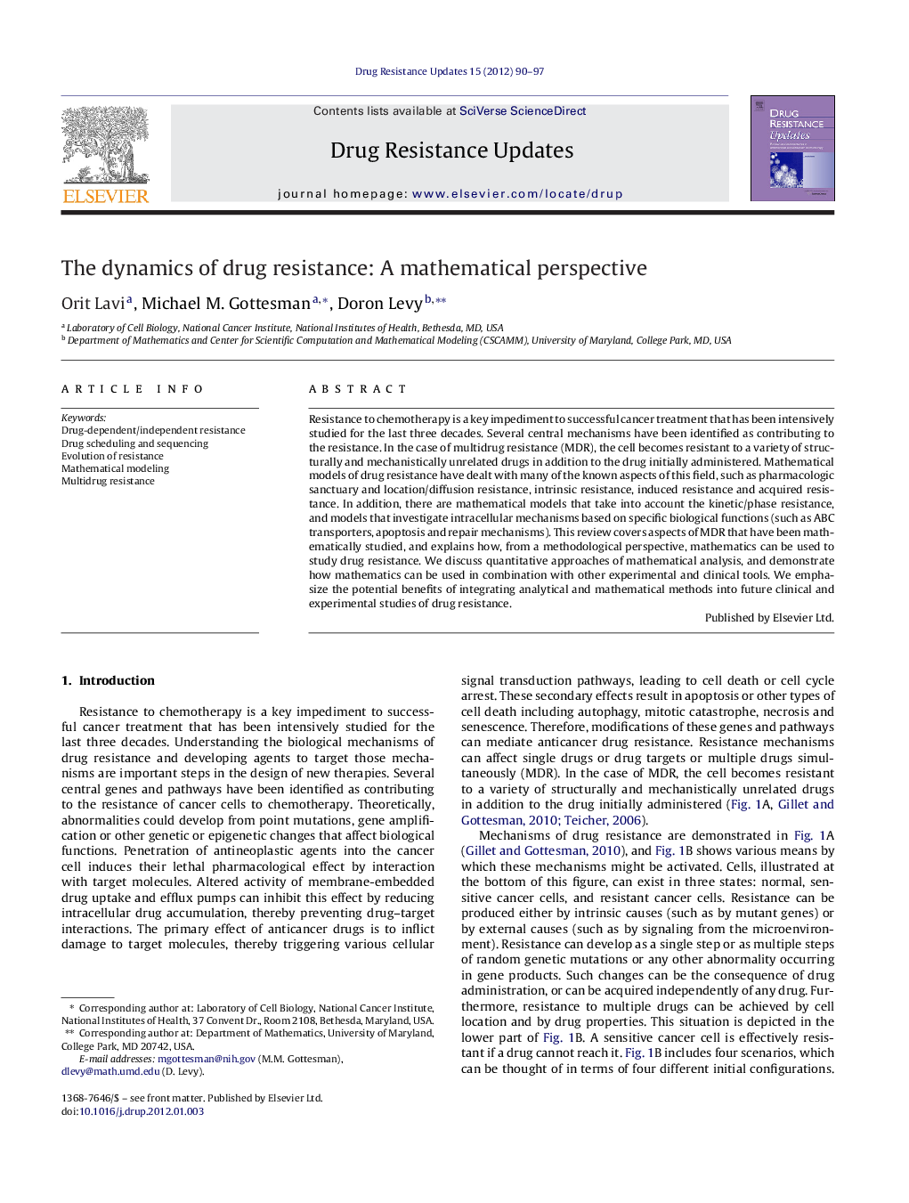 The dynamics of drug resistance: A mathematical perspective