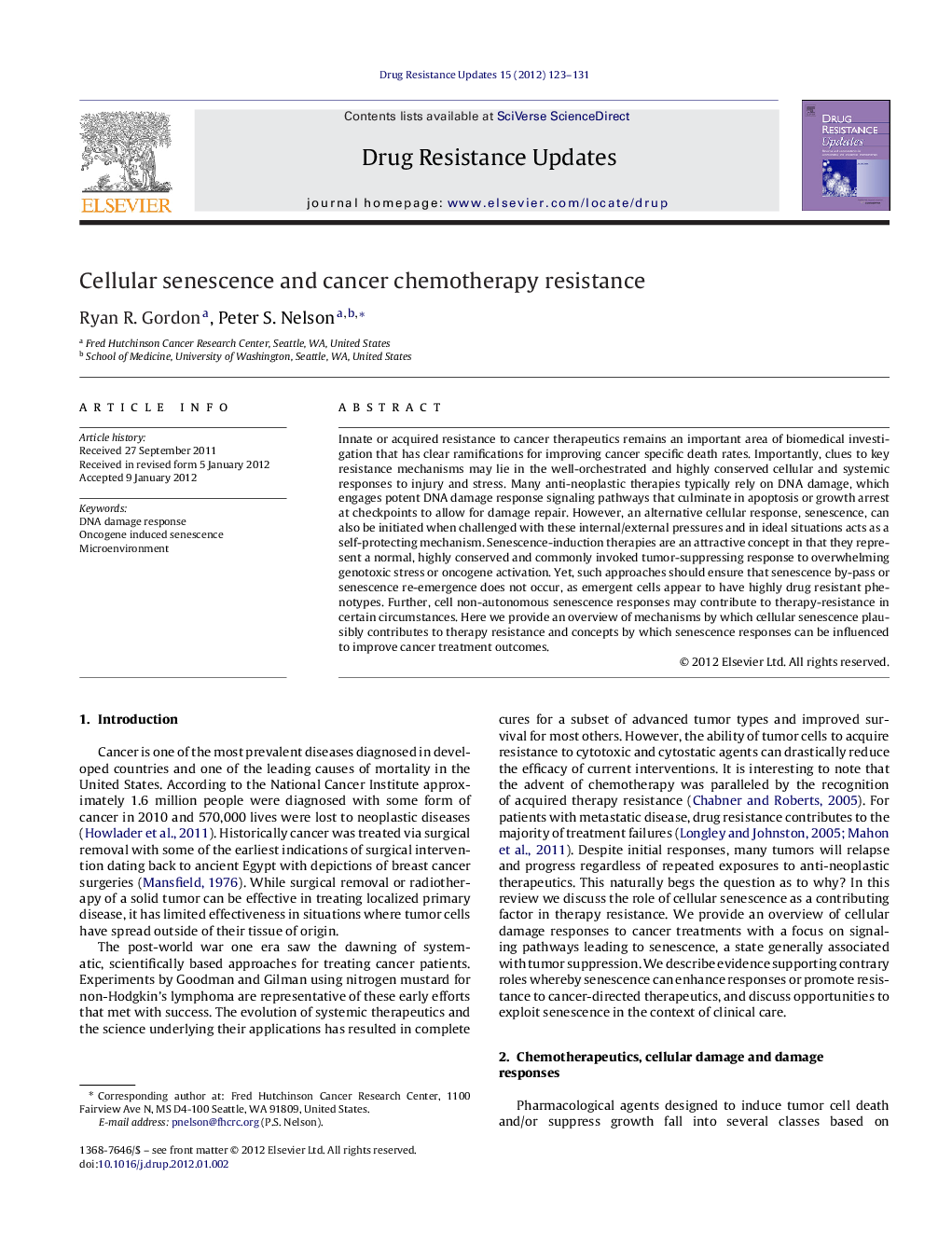 Cellular senescence and cancer chemotherapy resistance