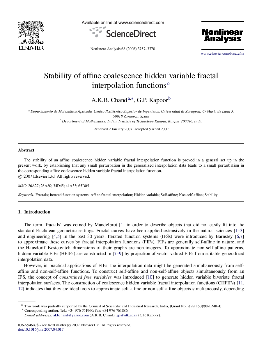 Stability of affine coalescence hidden variable fractal interpolation functions 