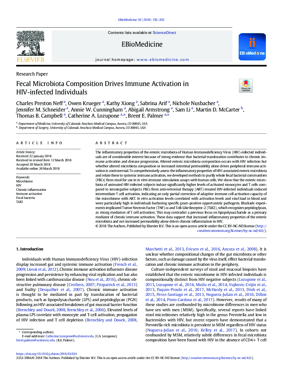 Fecal Microbiota Composition Drives Immune Activation in HIV-infected Individuals