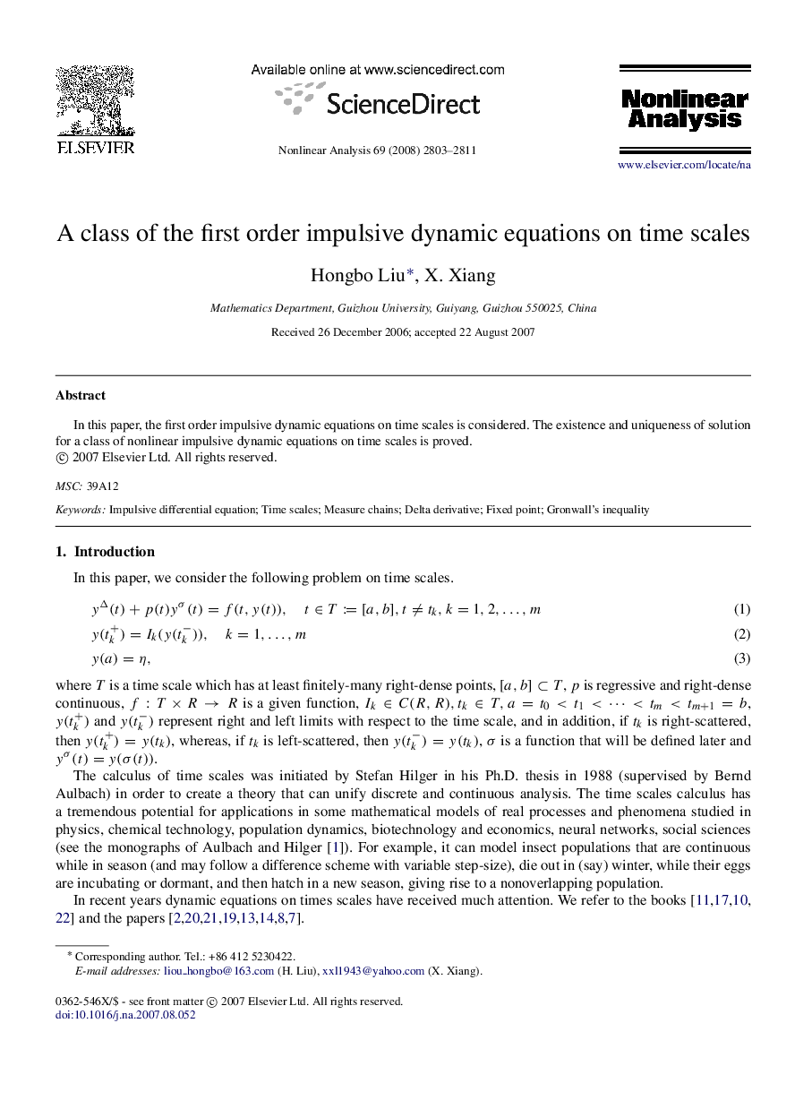 A class of the first order impulsive dynamic equations on time scales