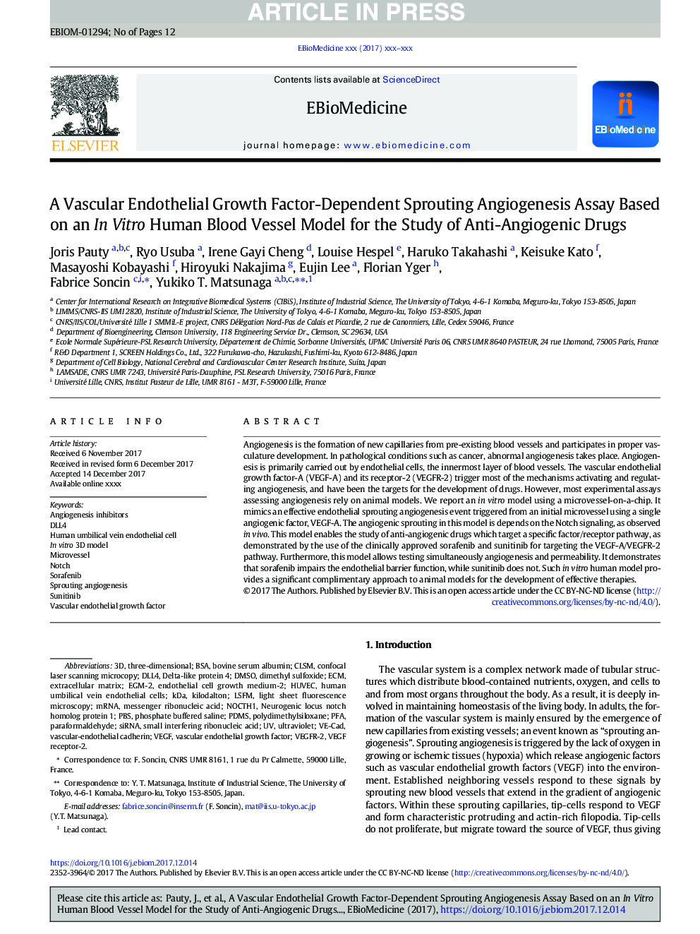 A Vascular Endothelial Growth Factor-Dependent Sprouting Angiogenesis Assay Based on an In Vitro Human Blood Vessel Model for the Study of Anti-Angiogenic Drugs