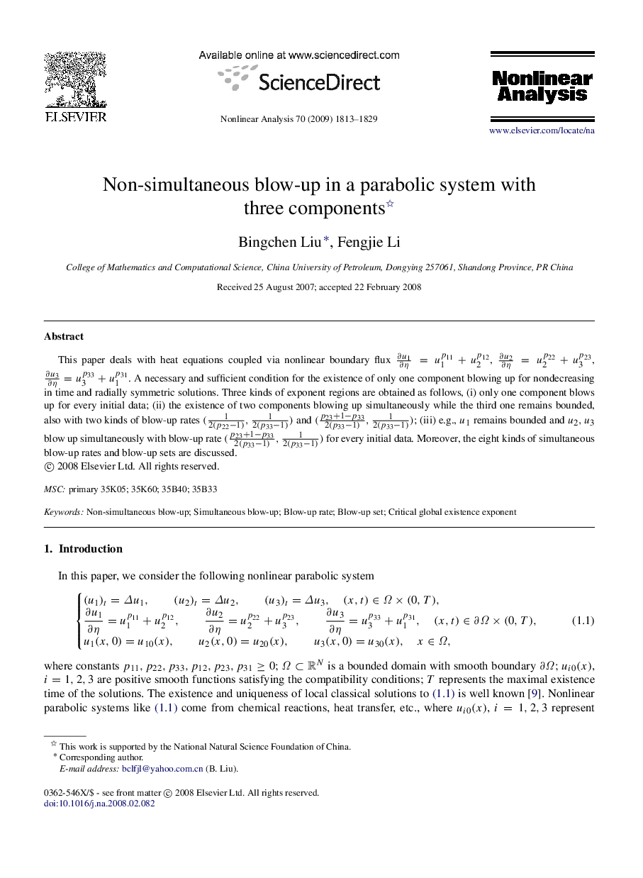 Non-simultaneous blow-up in a parabolic system with three components 