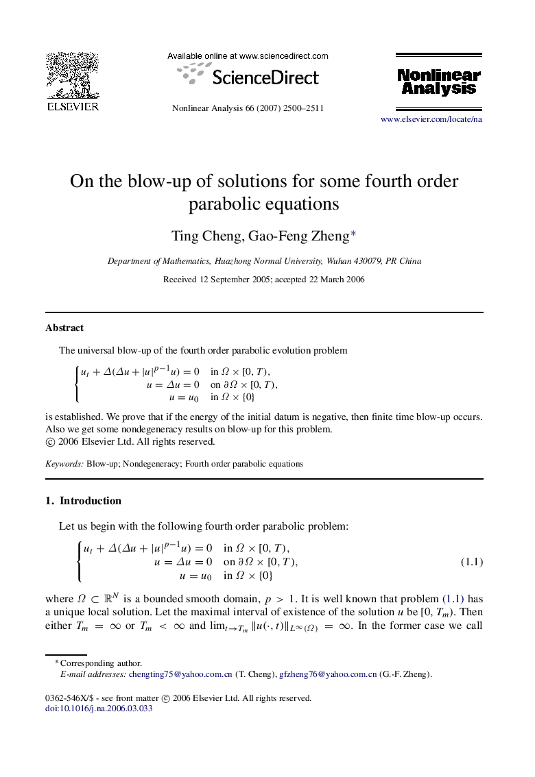 On the blow-up of solutions for some fourth order parabolic equations