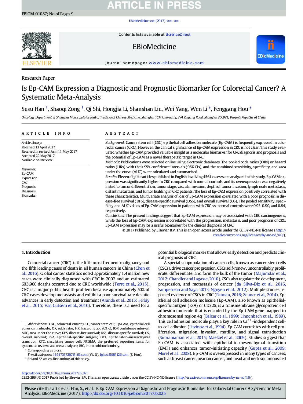 Is Ep-CAM Expression a Diagnostic and Prognostic Biomarker for Colorectal Cancer? A Systematic Meta-Analysis