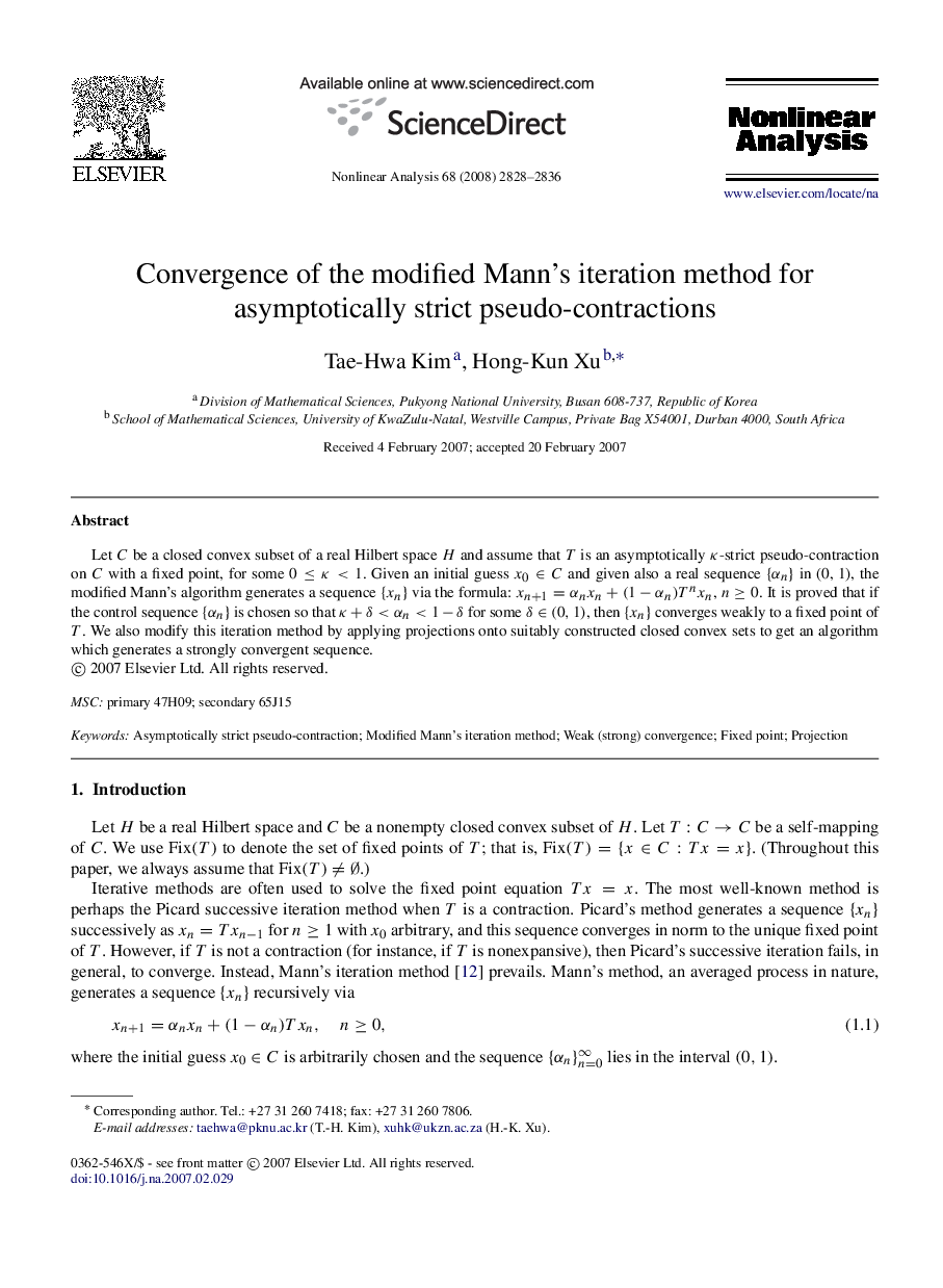 Convergence of the modified Mann’s iteration method for asymptotically strict pseudo-contractions