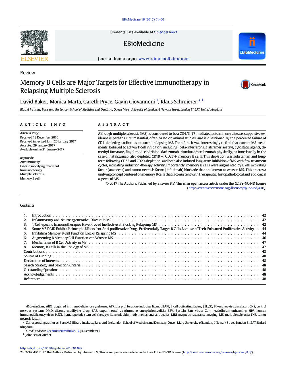 Memory B Cells are Major Targets for Effective Immunotherapy in Relapsing Multiple Sclerosis