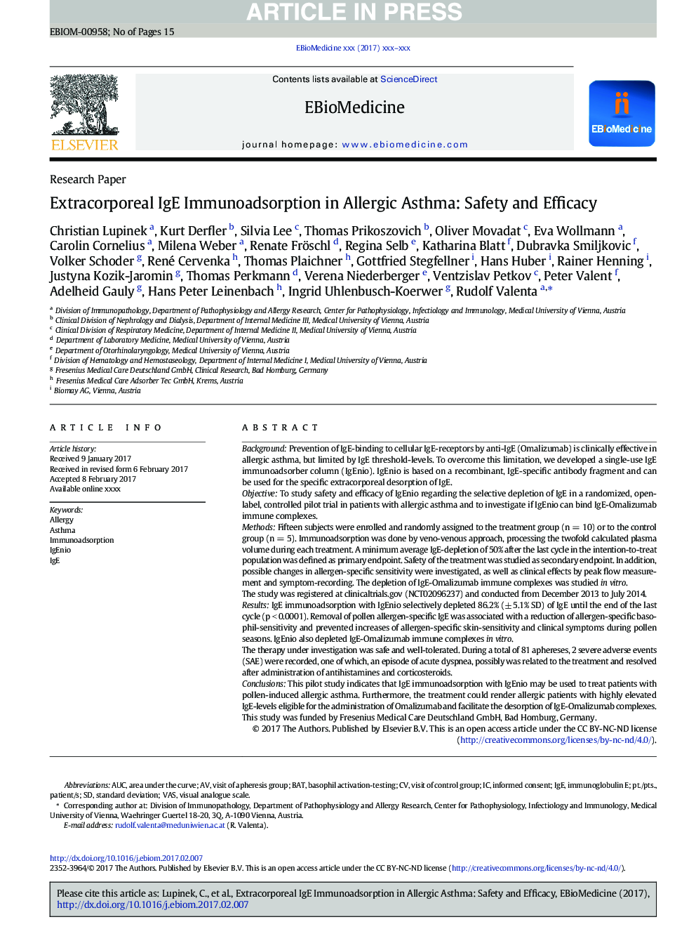 Extracorporeal IgE Immunoadsorption in Allergic Asthma: Safety and Efficacy