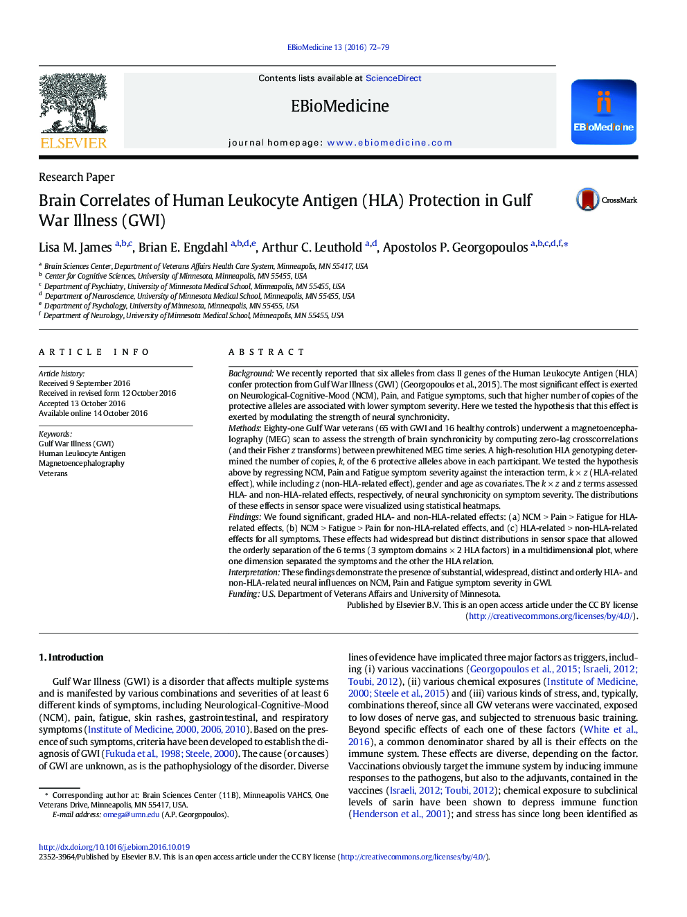 عکس صفحه اول مقاله: Brain Correlates of Human Leukocyte Antigen (HLA) Protection in Gulf War Illness (GWI) Brain Correlates of Human Leukocyte Antigen (HLA) Protection in Gulf War Illness (GWI)