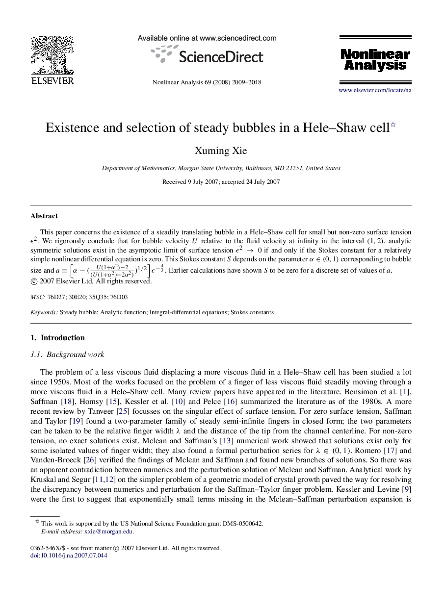 Existence and selection of steady bubbles in a Hele–Shaw cell 