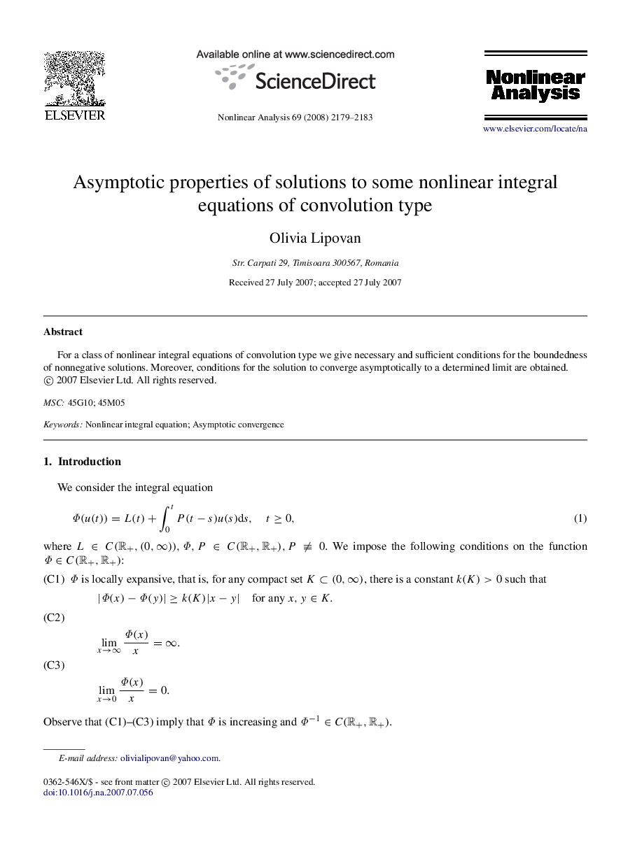 Asymptotic properties of solutions to some nonlinear integral equations of convolution type