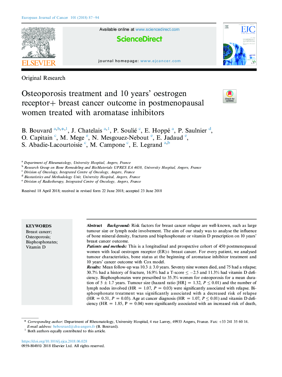 Osteoporosis treatment and 10 years' oestrogen receptor+ breast cancer outcome in postmenopausal women treated with aromatase inhibitors