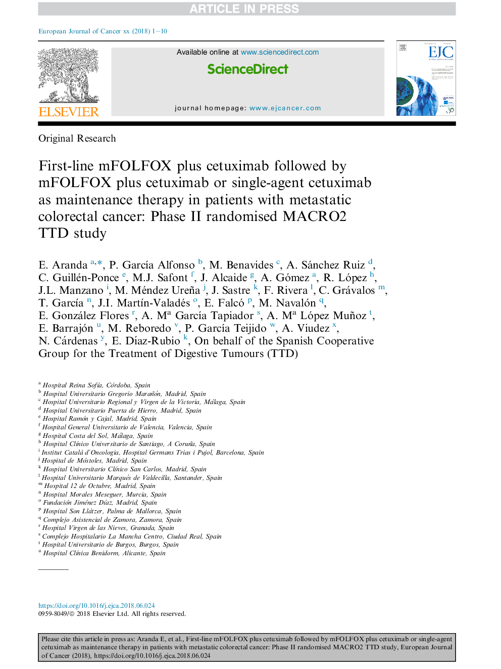 First-line mFOLFOX plus cetuximab followed by mFOLFOX plus cetuximab or single-agent cetuximab asÂ maintenance therapy in patients with metastatic colorectal cancer: Phase II randomised MACRO2 TTDÂ study