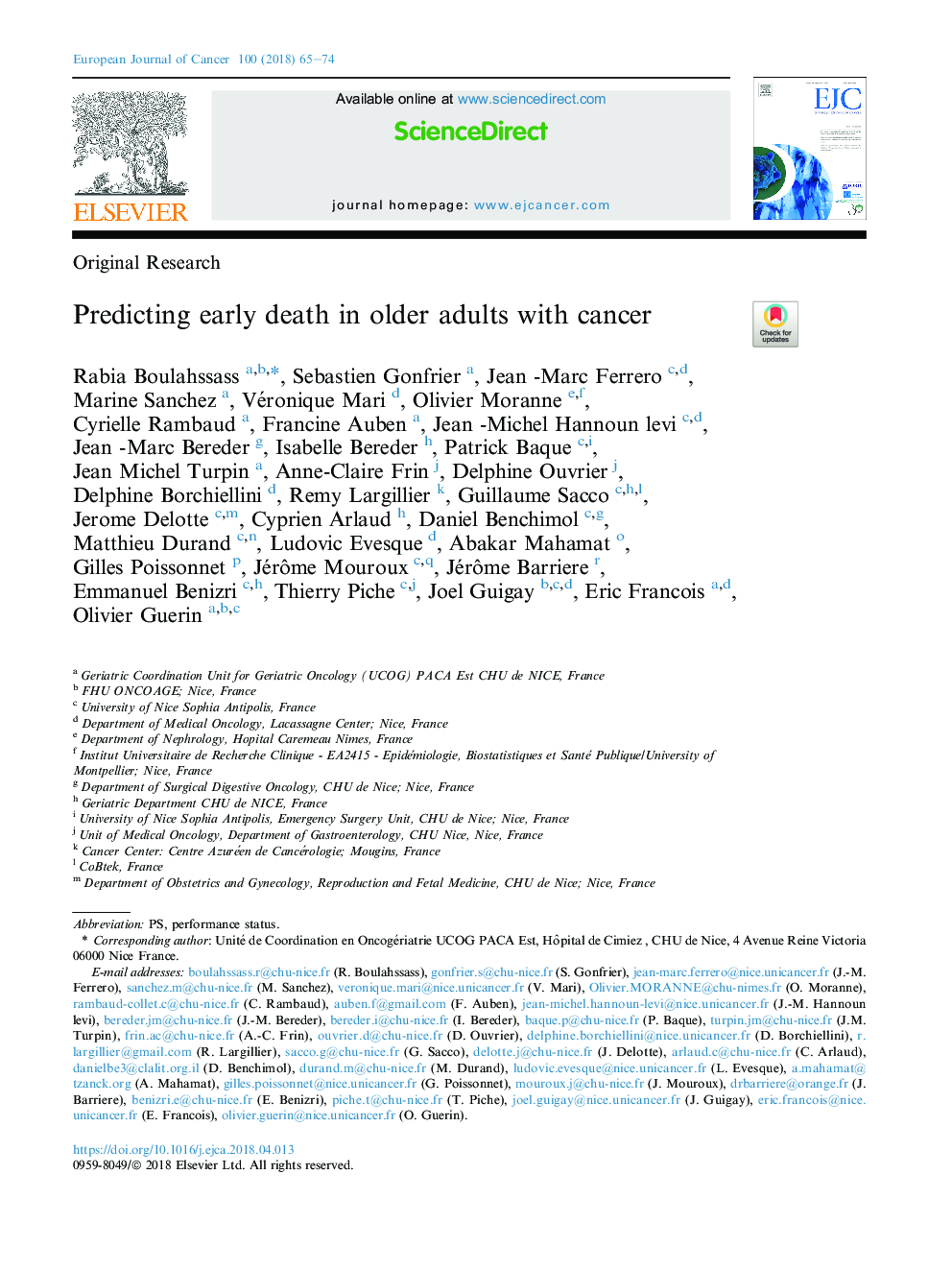 Predicting early death in older adults with cancer