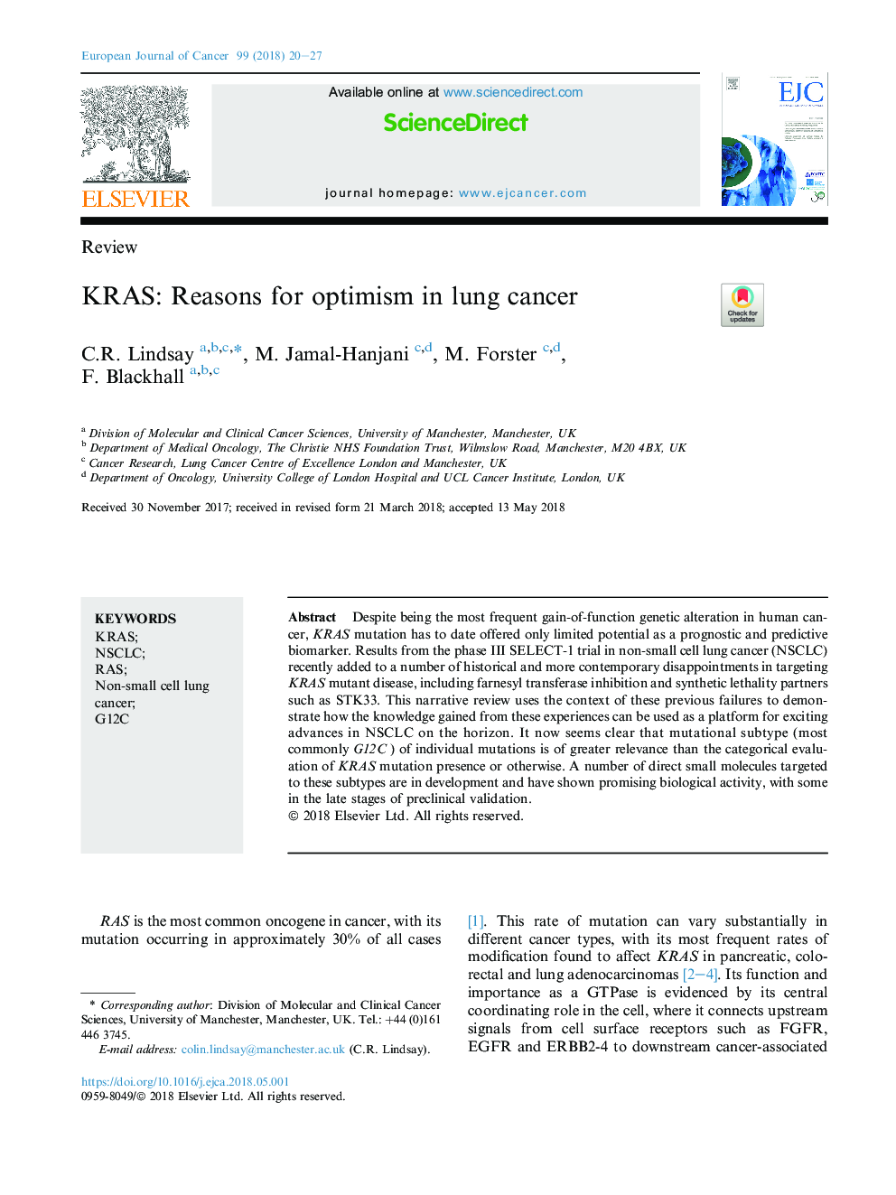 KRAS: Reasons for optimism in lung cancer