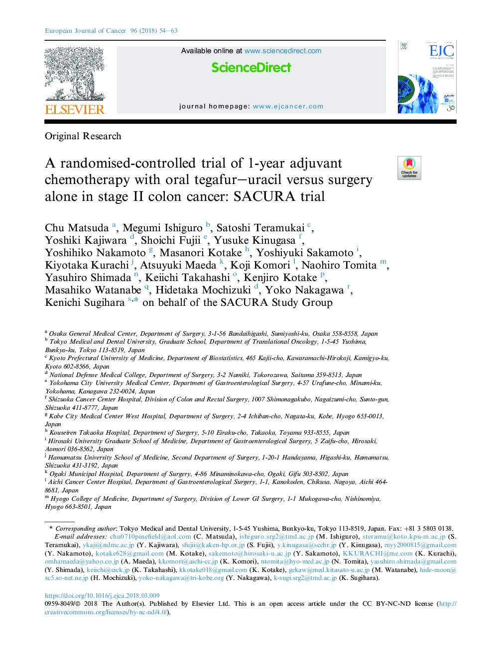 A randomised-controlled trial of 1-year adjuvant chemotherapy with oral tegafur-uracil versus surgery alone in stage II colon cancer: SACURA trial