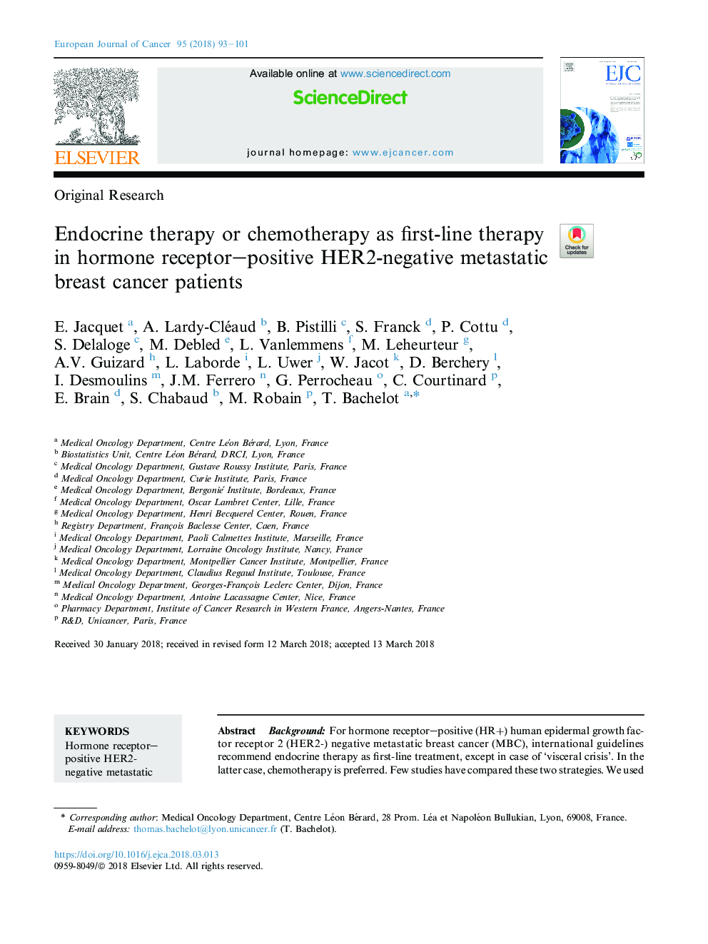 Endocrine therapy or chemotherapy as first-line therapy in hormone receptor-positive HER2-negative metastatic breast cancer patients