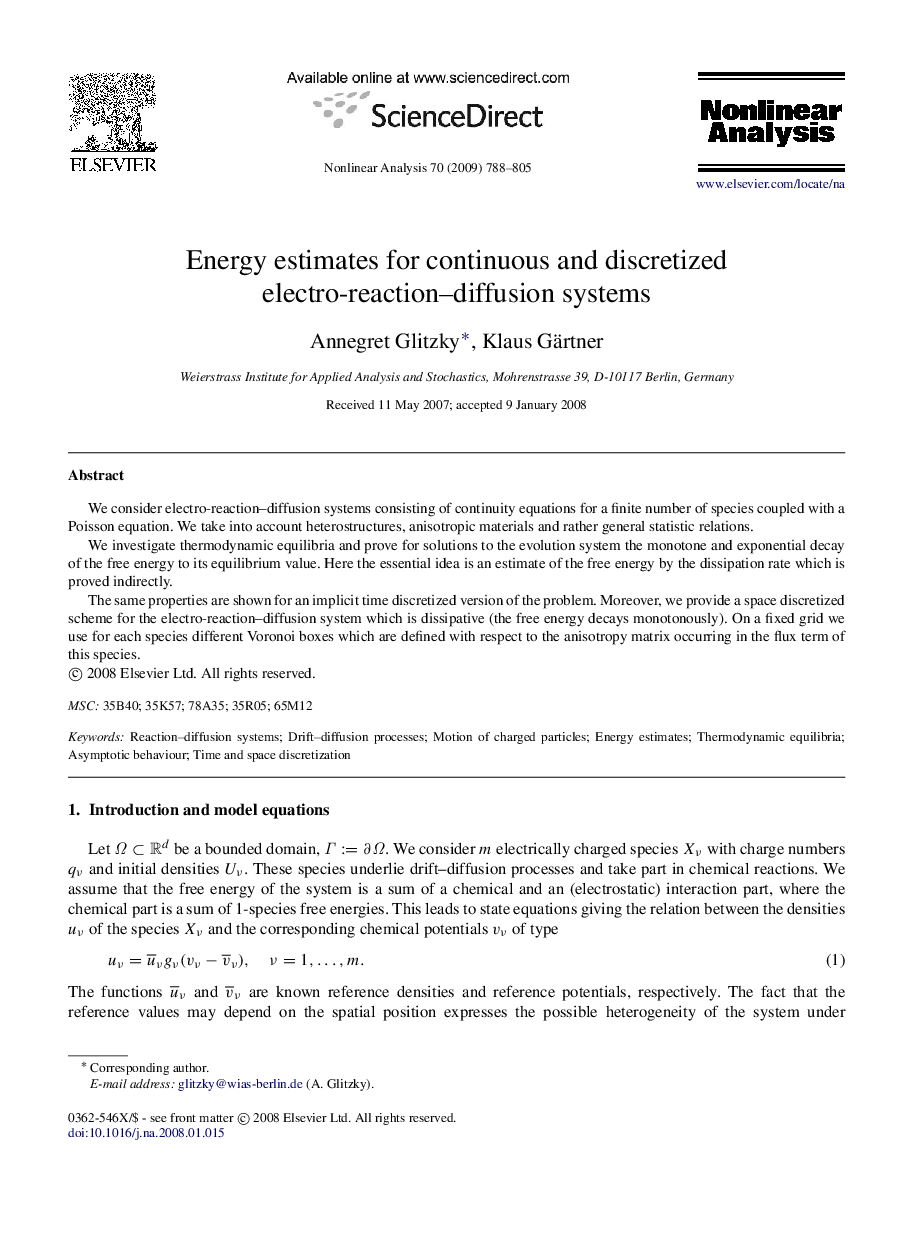 Energy estimates for continuous and discretized electro-reaction-diffusion systems