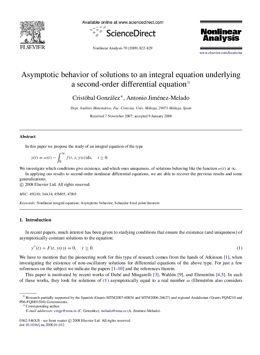 Asymptotic behavior of solutions to an integral equation underlying a second-order differential equation 