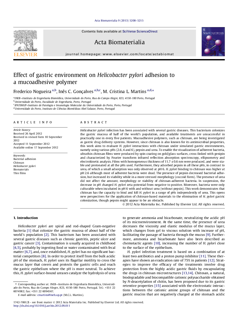 Effect of gastric environment on Helicobacter pylori adhesion to a mucoadhesive polymer