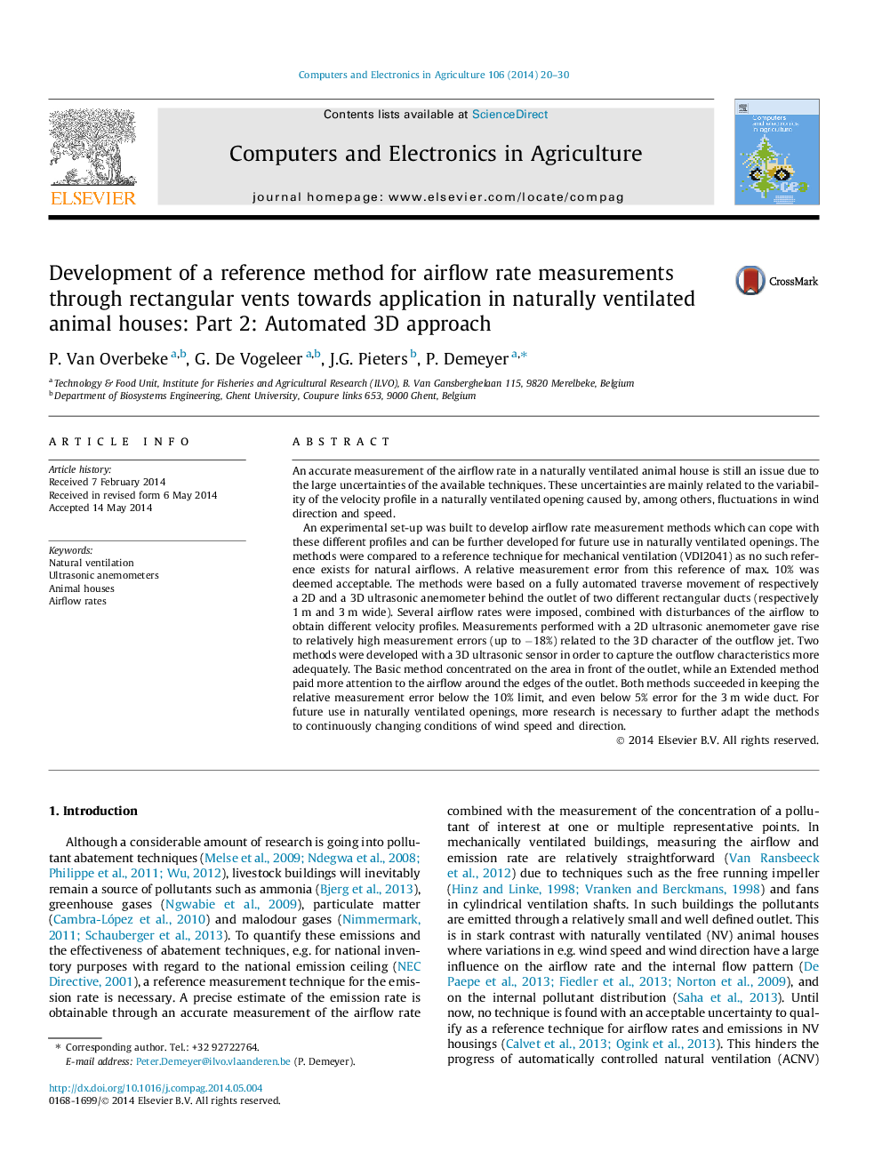 Development of a reference method for airflow rate measurements through rectangular vents towards application in naturally ventilated animal houses: Part 2: Automated 3D approach