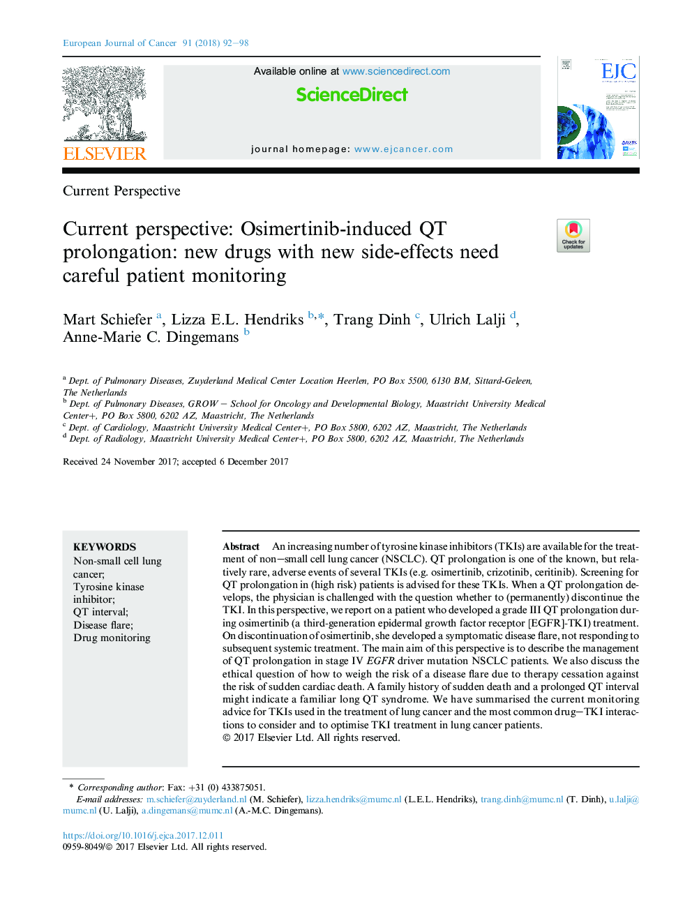 Current perspective: Osimertinib-induced QT prolongation: new drugs with new side-effects need careful patient monitoring