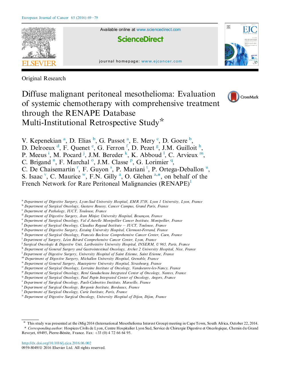 Diffuse malignant peritoneal mesothelioma: Evaluation of systemic chemotherapy with comprehensive treatment through the RENAPE Database