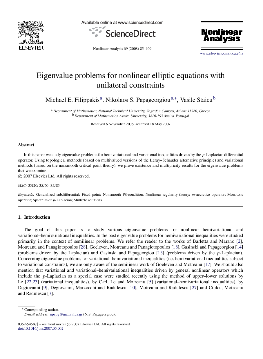 Eigenvalue problems for nonlinear elliptic equations with unilateral constraints