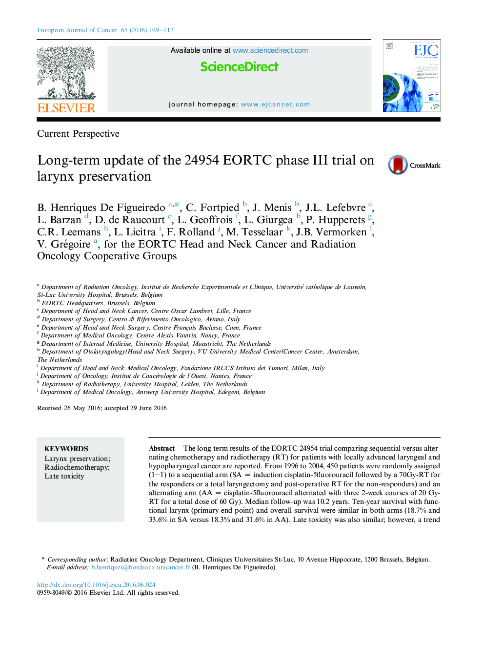 Long-term update of the 24954 EORTC phase III trial onÂ larynx preservation