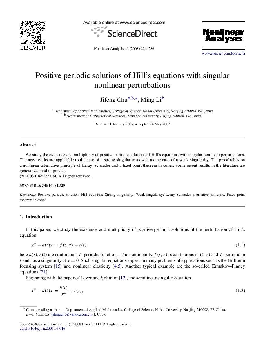 Positive periodic solutions of Hill’s equations with singular nonlinear perturbations