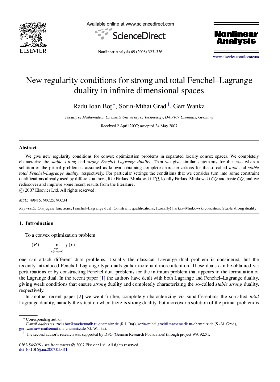 New regularity conditions for strong and total Fenchel–Lagrange duality in infinite dimensional spaces