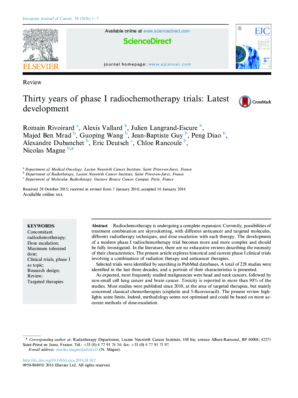 عکس صفحه اول مقاله: Thirty years of phase I radiochemotherapy trials: Latest development Thirty years of phase I radiochemotherapy trials: Latest development