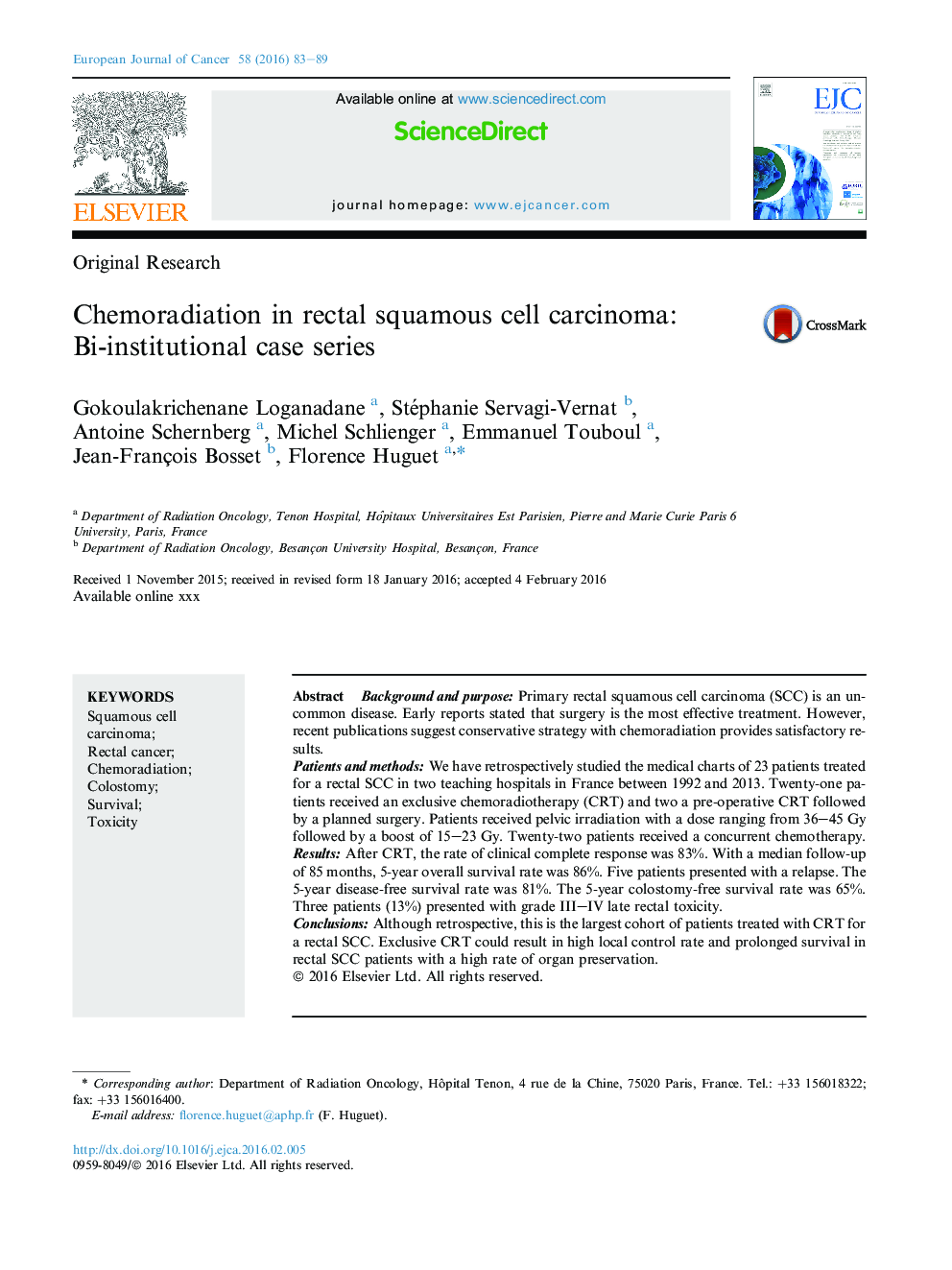 Chemoradiation in rectal squamous cell carcinoma: Bi-institutional case series