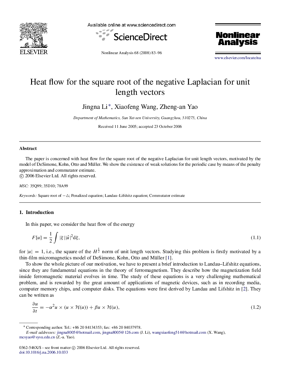 Heat flow for the square root of the negative Laplacian for unit length vectors