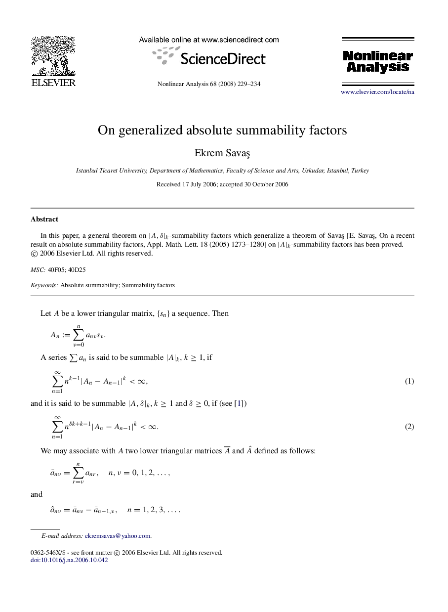 On generalized absolute summability factors