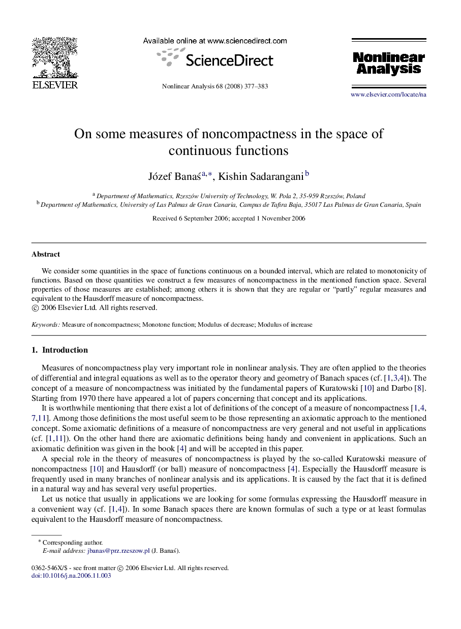 On some measures of noncompactness in the space of continuous functions