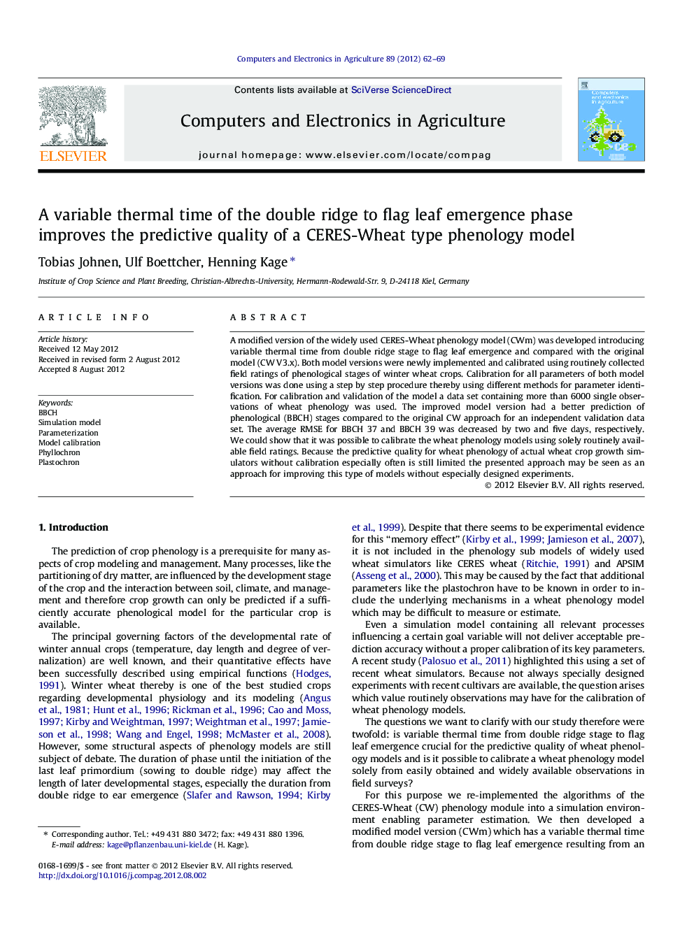 A variable thermal time of the double ridge to flag leaf emergence phase improves the predictive quality of a CERES-Wheat type phenology model