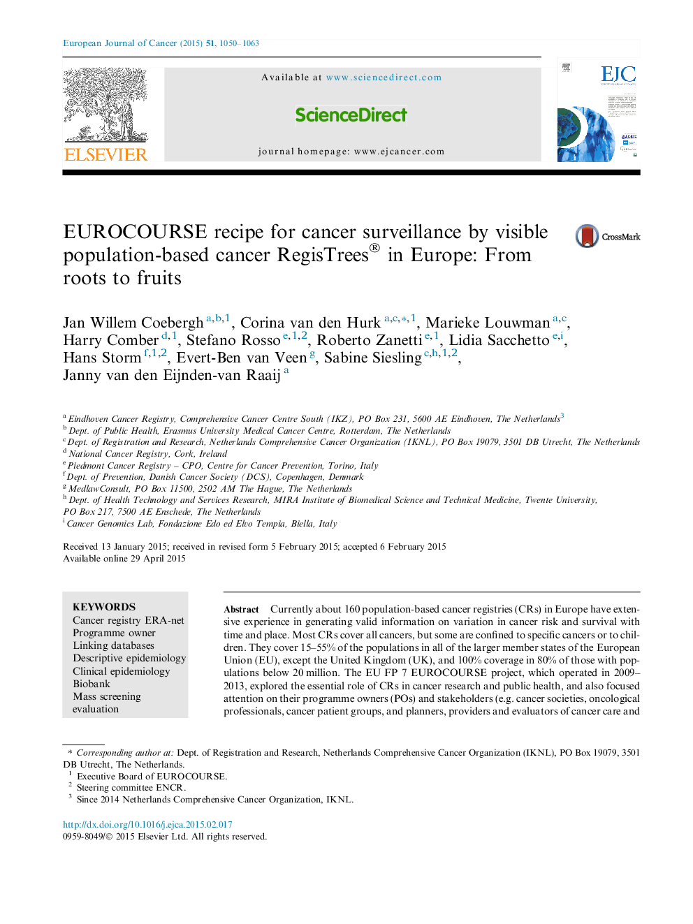 EUROCOURSE recipe for cancer surveillance by visible population-based cancer RegisTrees® in Europe: From roots to fruits