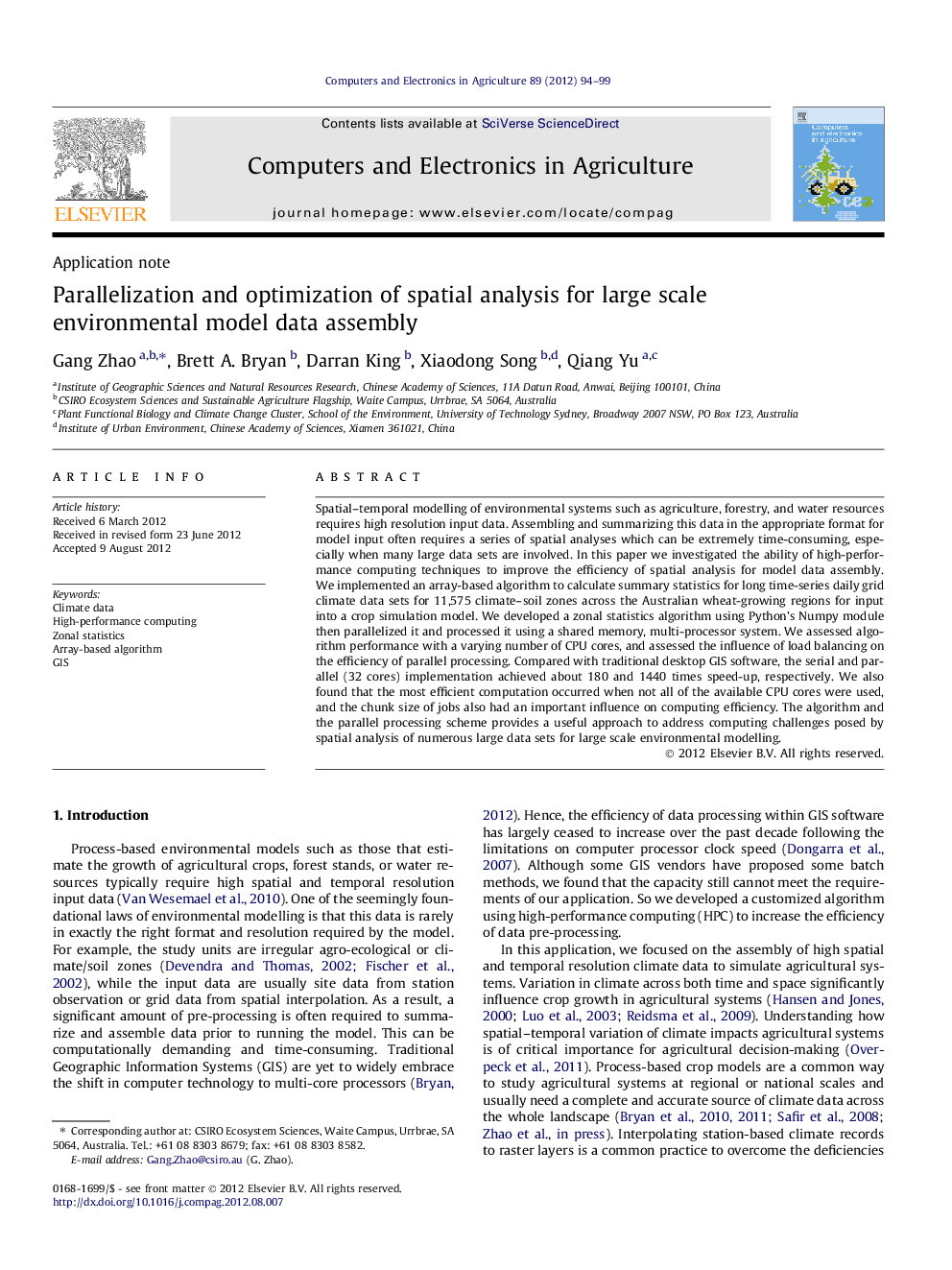 Parallelization and optimization of spatial analysis for large scale environmental model data assembly