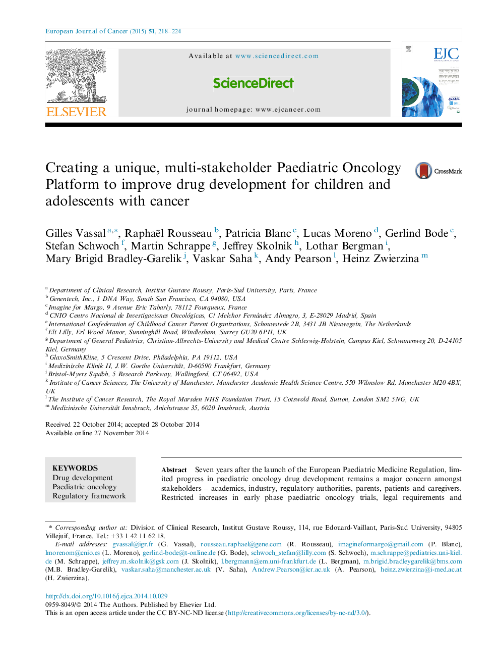 Creating a unique, multi-stakeholder Paediatric Oncology Platform to improve drug development for children and adolescents with cancer