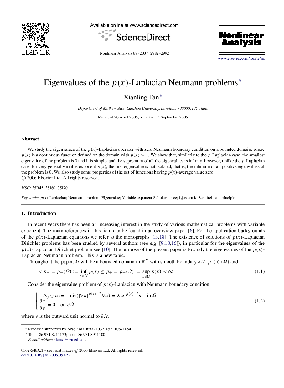 Eigenvalues of the p(x)p(x)-Laplacian Neumann problems 