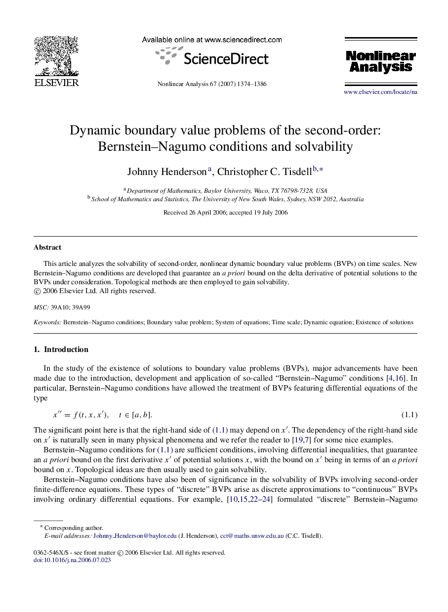 Dynamic boundary value problems of the second-order: Bernstein-Nagumo conditions and solvability