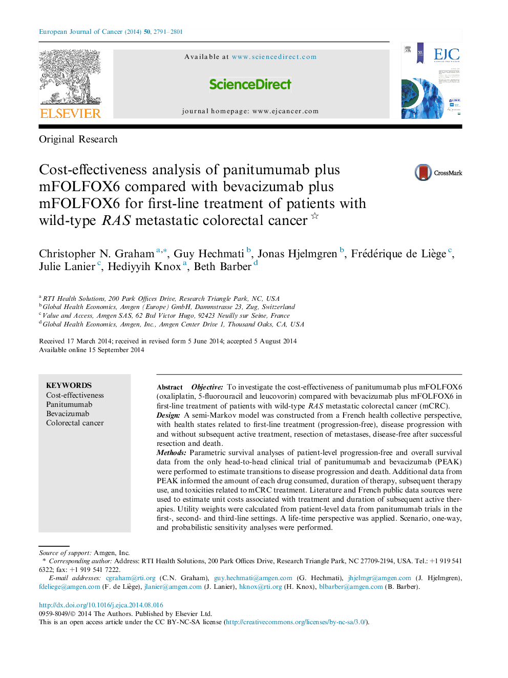 Cost-effectiveness analysis of panitumumab plus mFOLFOX6 compared with bevacizumab plus mFOLFOX6 for first-line treatment of patients with wild-type RAS metastatic colorectal cancer